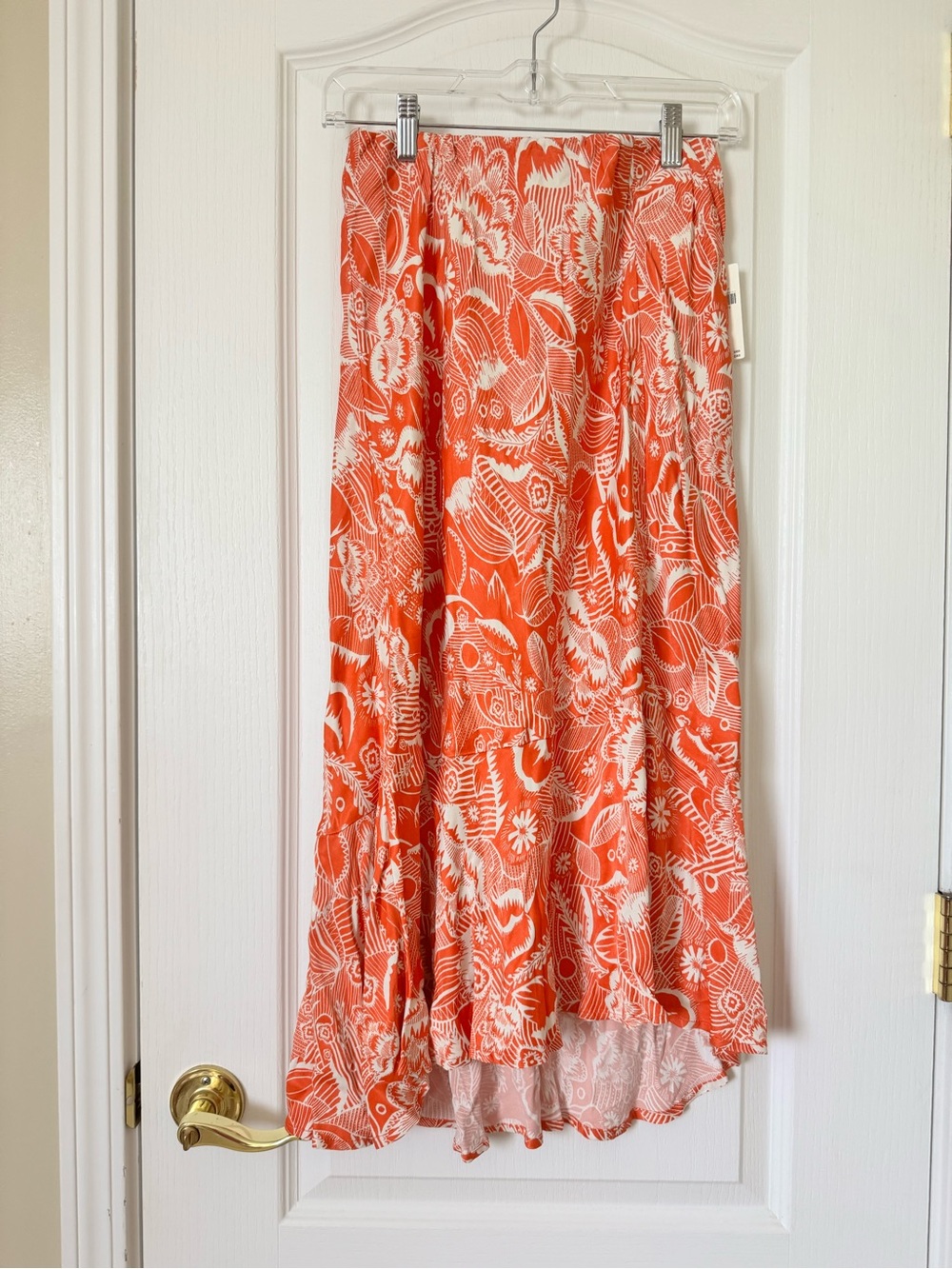 Anthropologie Orange Motif High-Low Midi Skirt NWT XS Floral Print Boho